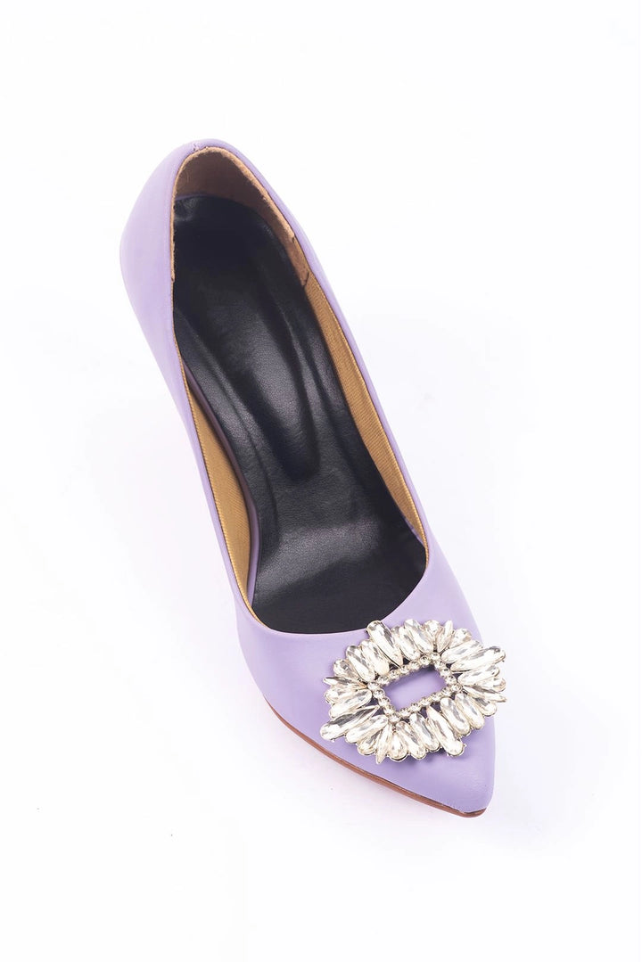Chic Lilac Block Heel Pumps with Sparkling Embellishments  -  heels.pk - block heels, pump heels, purple heel, WW-9224-PURPLE - https://heels.pk/collections/new-arrivals/products/women-stylish-purple-fancy-block-heel