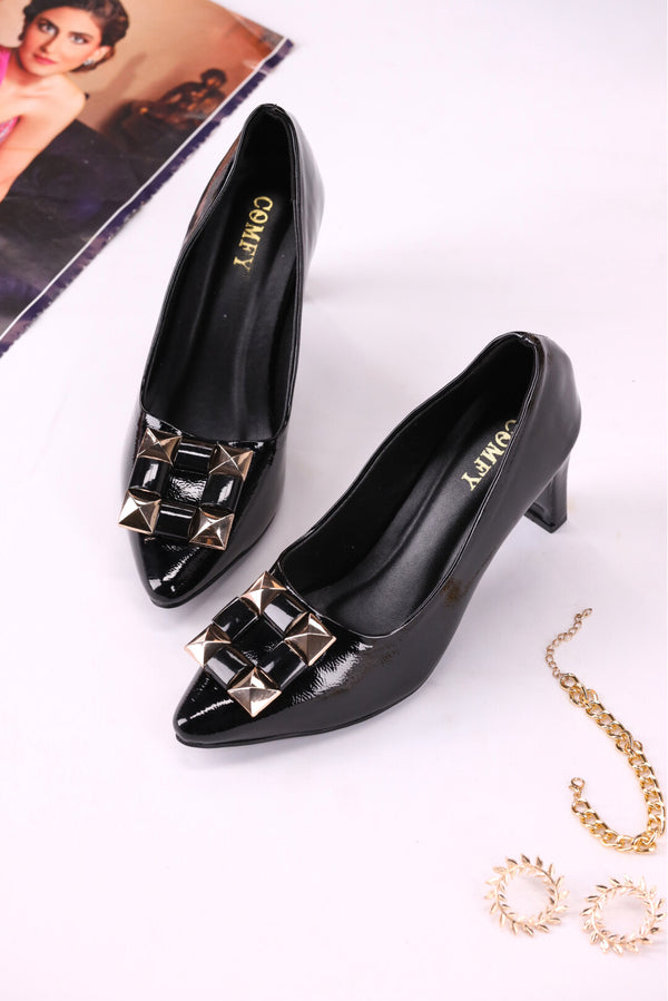 Midnight Elegance Women Black Block Pump Heels Shoes  -  heels.pk - BF-101-BLACK, black heel, block heel, Heels, pump heel, WS:40321_5027 - https://heels.pk/collections/new-arrivals/products/buy-midnight-elegance-women-black-block-pump-heels-shoes