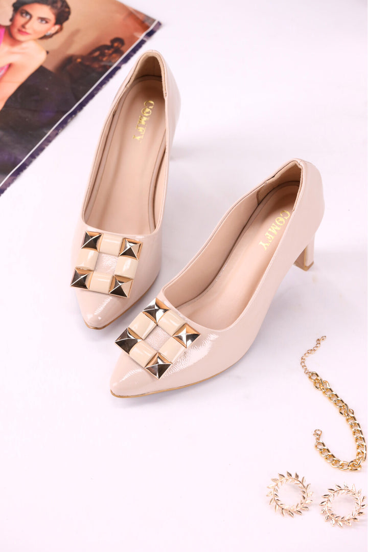 Ivory Charm Women Cream Block Pump Heels Shoes