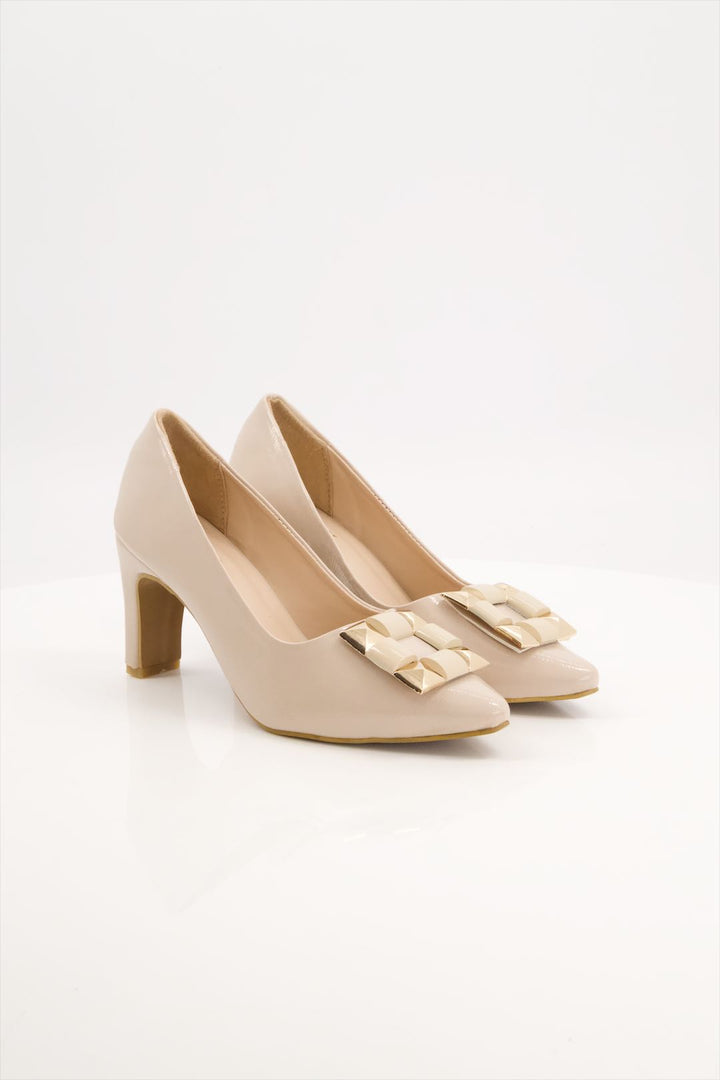 Ivory Charm Women Cream Block Pump Heels Shoes