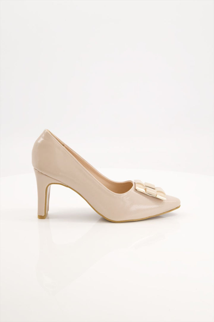 Ivory Charm Women Cream Block Pump Heels Shoes