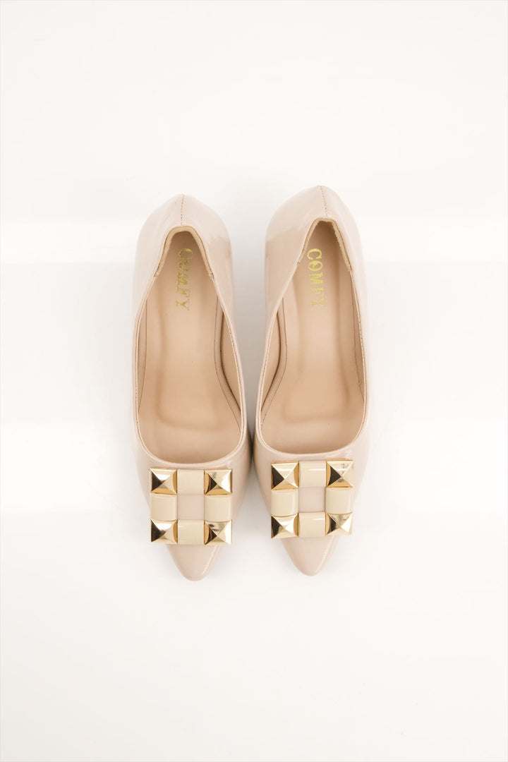 Ivory Charm Women Cream Block Pump Heels Shoes