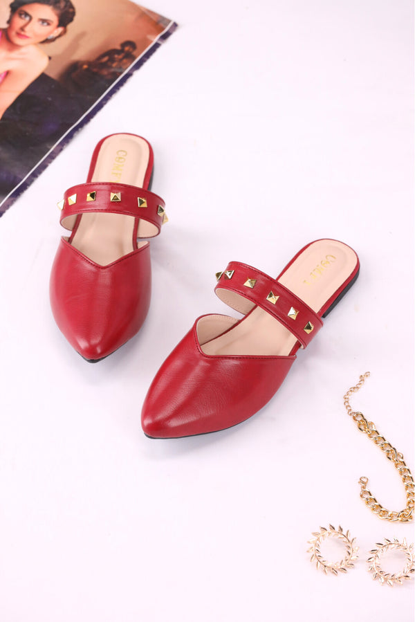 Crimson Elegance Maroon Synthetic Leather Mules Shoes for Ladies  -  heels.pk - BF-102-MAROON, mules shoes women, Pumps, WS:40323_5515 - https://heels.pk/collections/new-arrivals/products/crimson-elegance-maroon-synthetic-leather-mules-shoes-for-ladies