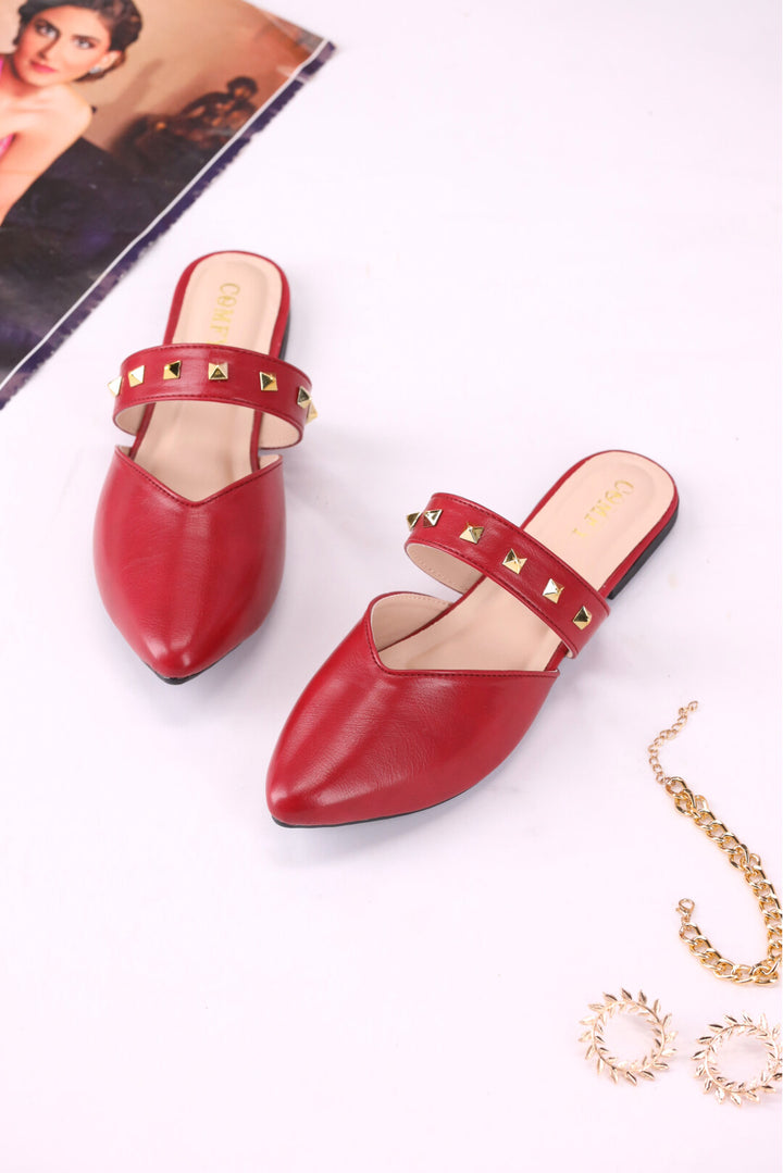 Crimson Elegance Maroon Synthetic Leather Mules Shoes for Ladies