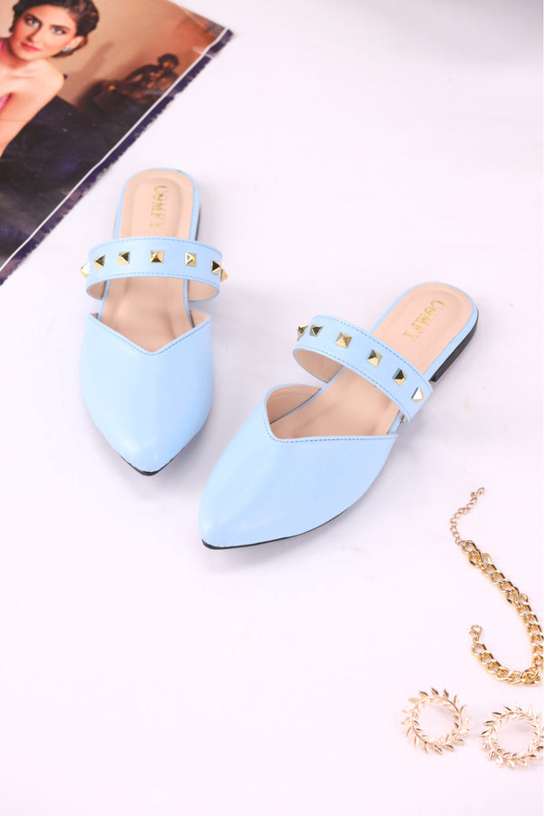 Azure Adorn Teal Synthetic Leather Mules Shoes for Girls  -  heels.pk - BF-102-TEAL, mules shoes women, Pumps, WS:40322_5514 - https://heels.pk/collections/new-arrivals/products/buy-azure-adorn-teal-synthetic-leather-mules-shoes-for-girls