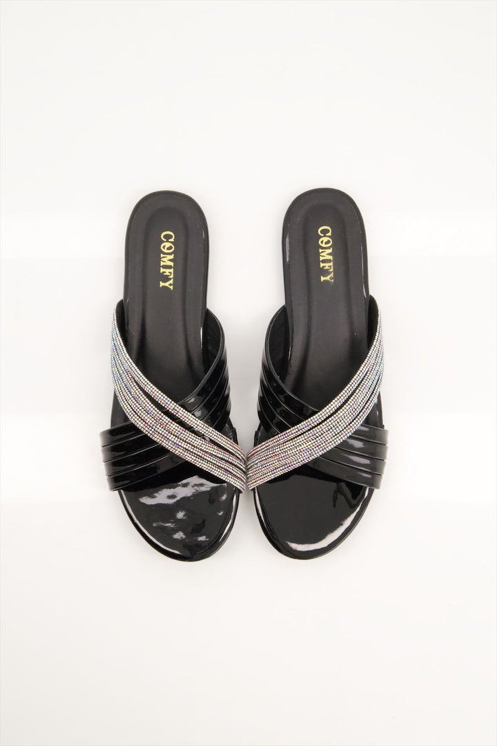 Glossy Black Slides for Girls