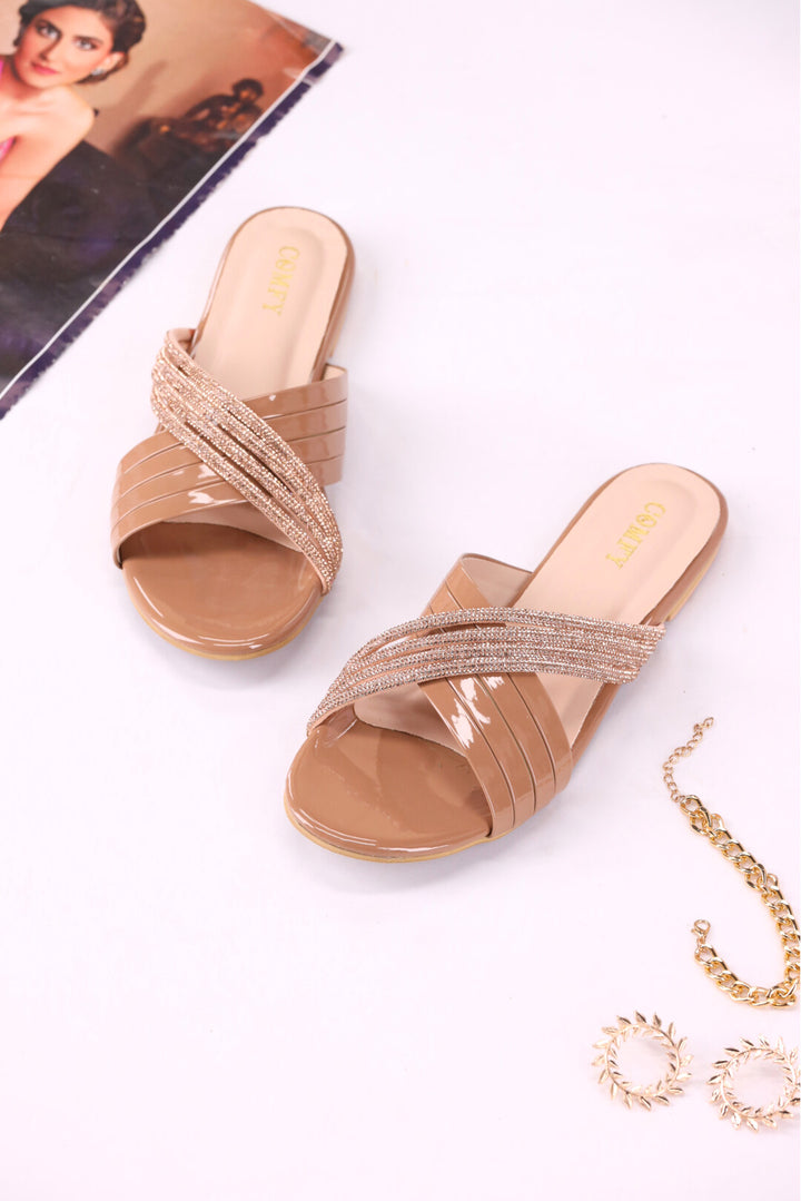 Glossy Cream Slides for Ladies