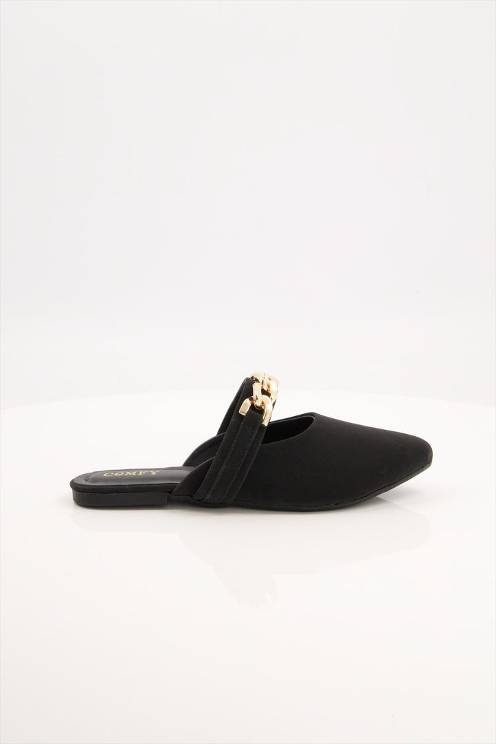 Midnight Glide Black Synthetic Leather Mules Shoes for Women