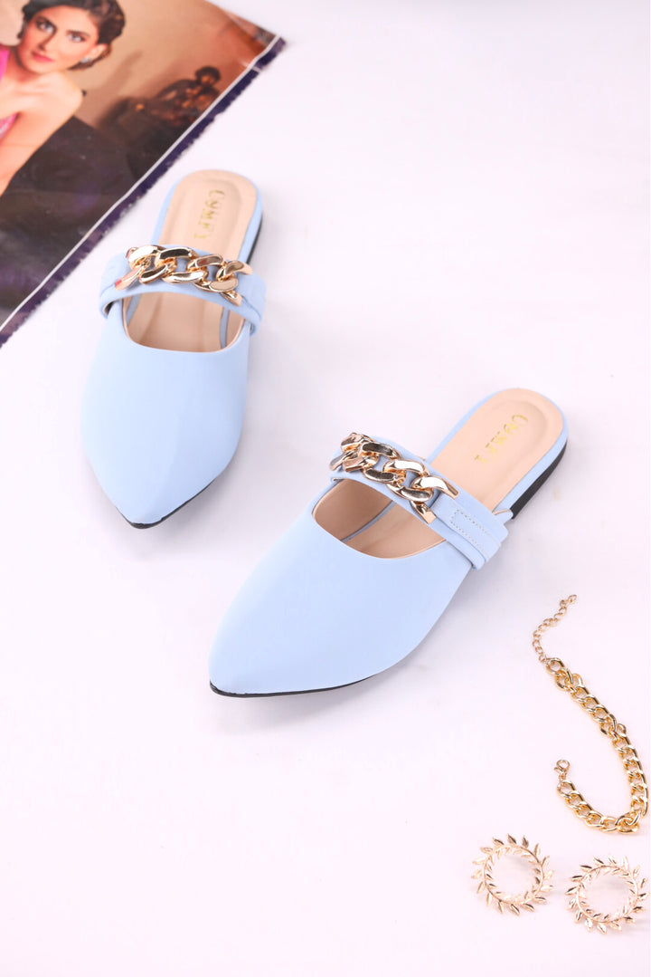 Celestial Women's Sky Blue Synthetic Leather Mules Shoes