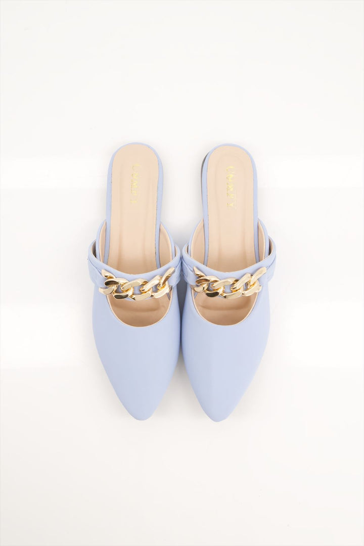 Celestial Women's Sky Blue Synthetic Leather Mules Shoes