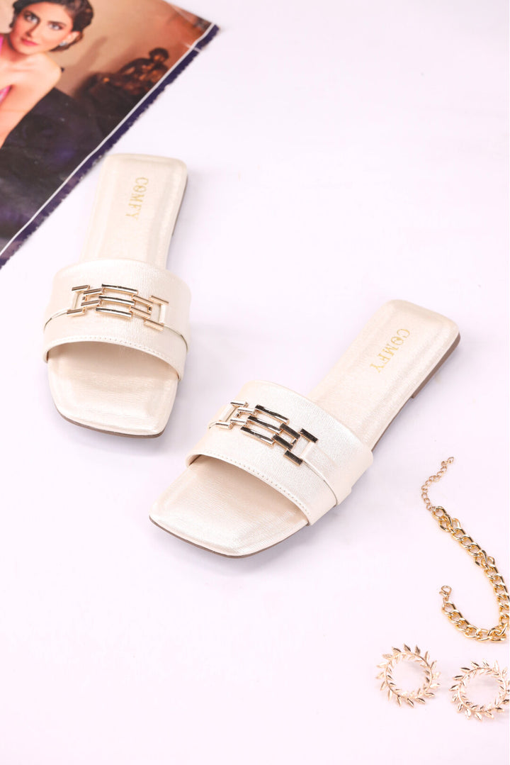 Ivory Grace Cream Slides Shoes Women