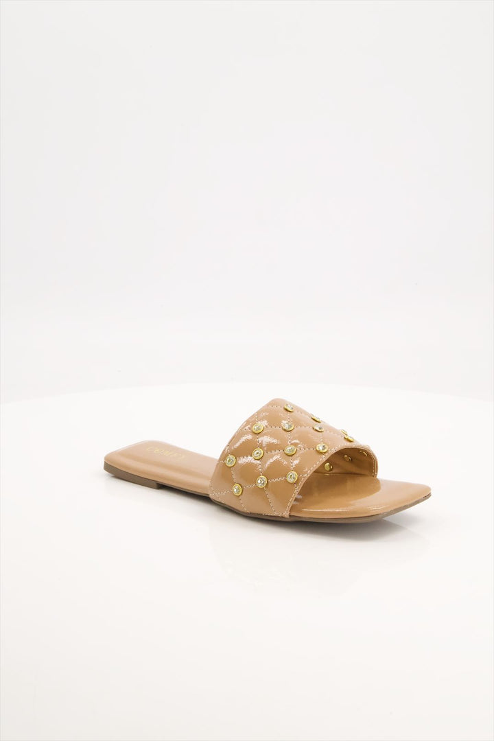 Golden Dazzle Glamorous Tan Slides Shoes Girls