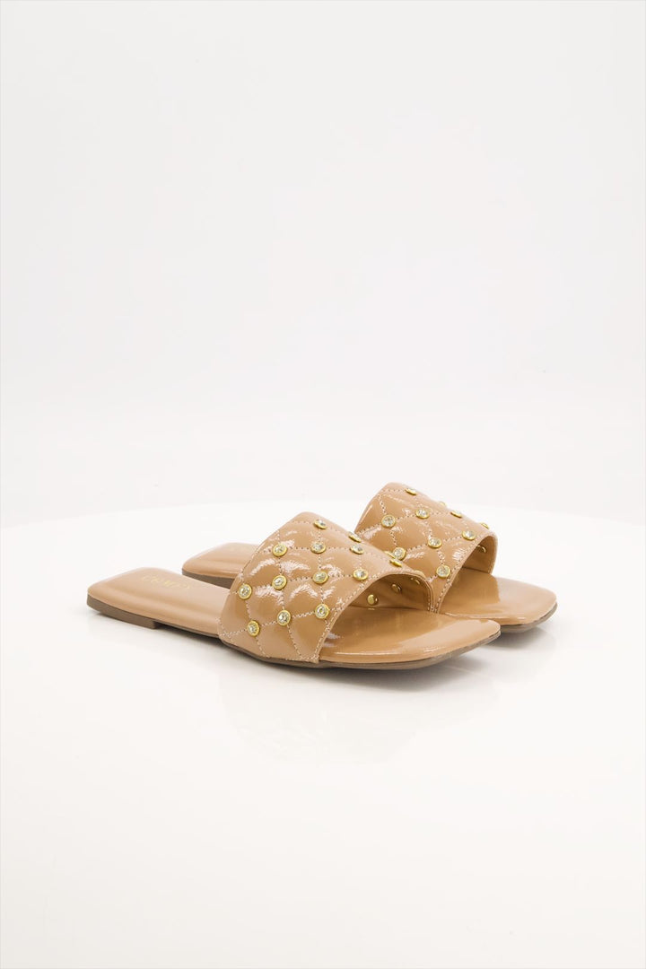 Golden Dazzle Glamorous Tan Slides Shoes Girls