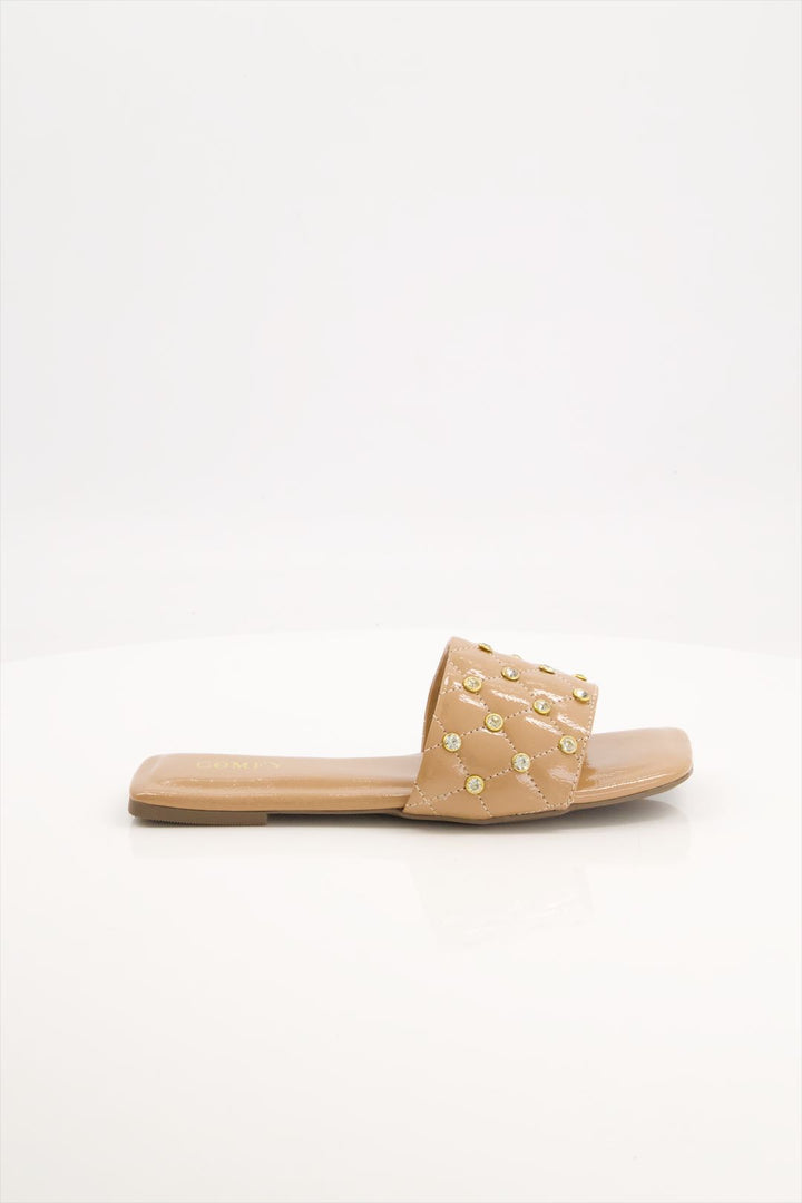 Golden Dazzle Glamorous Tan Slides Shoes Girls