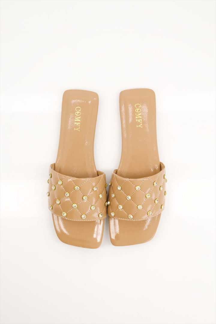 Golden Dazzle Glamorous Tan Slides Shoes Girls