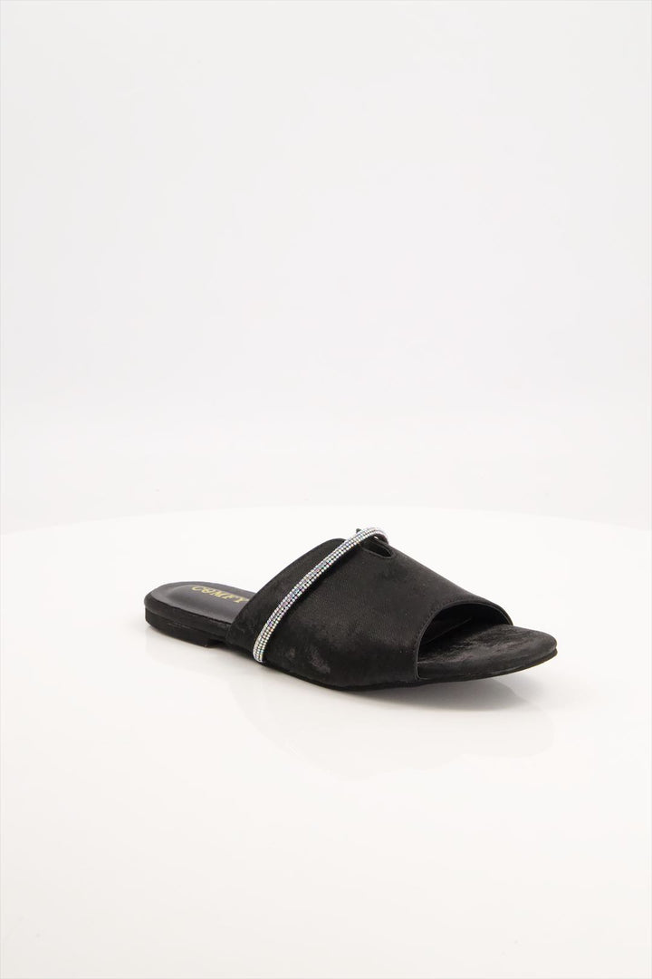 Midnight Shine Elegant Black Slides Shoes for Girls