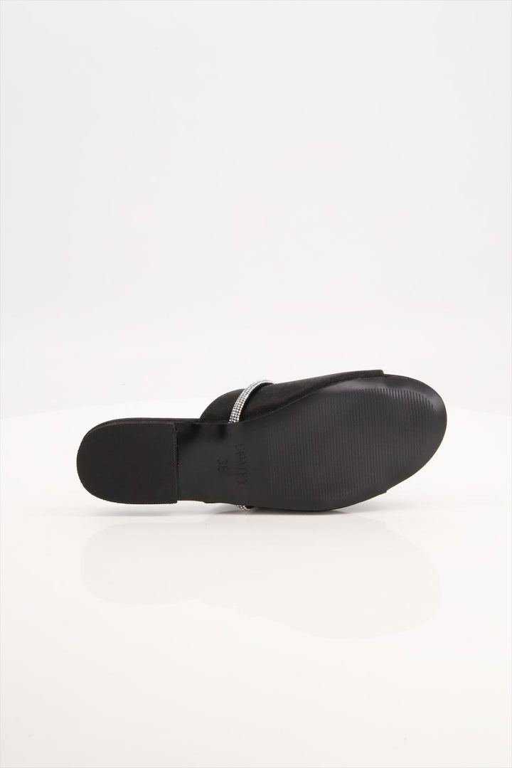 Midnight Shine Elegant Black Slides Shoes for Girls