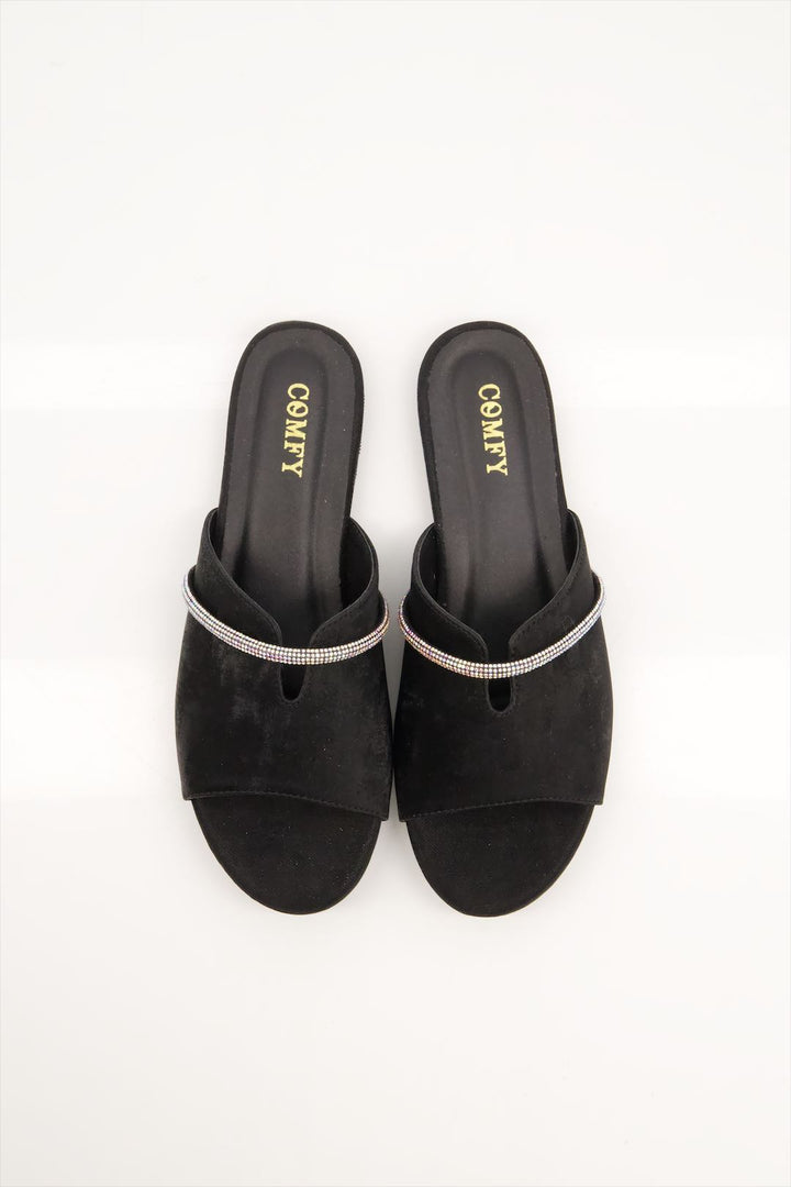 Midnight Shine Elegant Black Slides Shoes for Girls