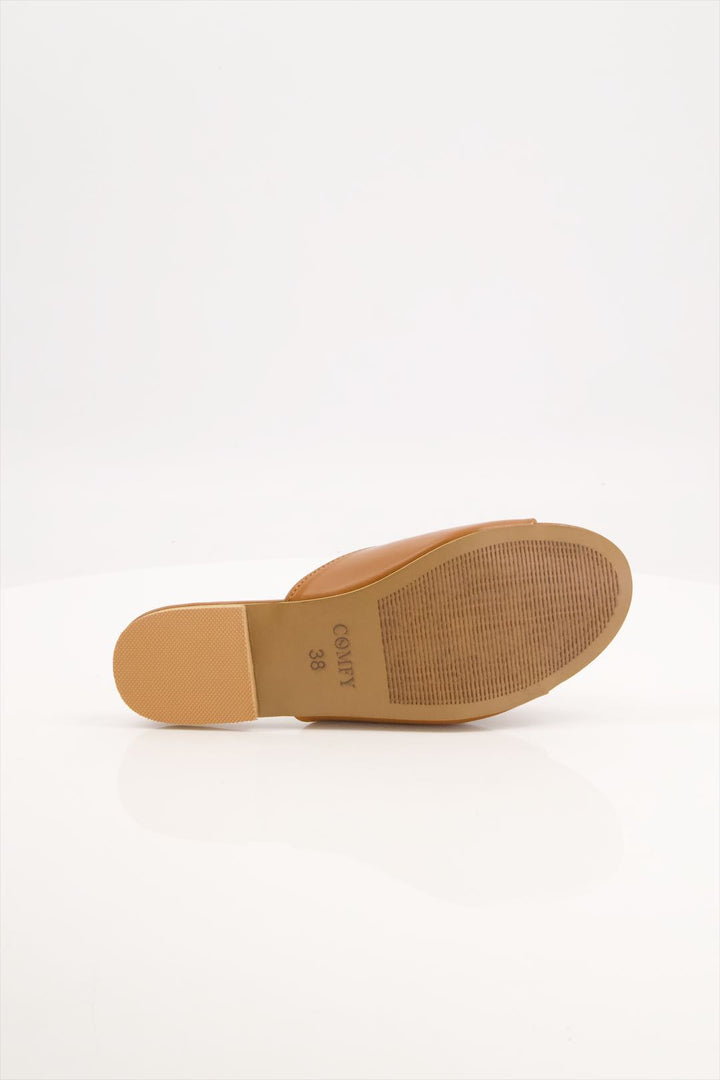 Amber Glow Tan Synthetic Leather Slides Shoes for Girls