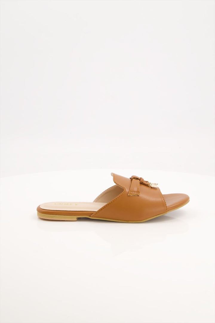 Amber Glow Tan Synthetic Leather Slides Shoes for Girls