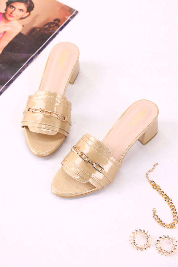 Golden Glow Women Block Heels Chappal new collection  -  heels.pk - BF-110-GOLDEN, block heel, golden heel, Heels, WS:40338_5026 - https://heels.pk/collections/new-arrivals/products/buy-golden-glow-women-block-heels-chappal-new-collection