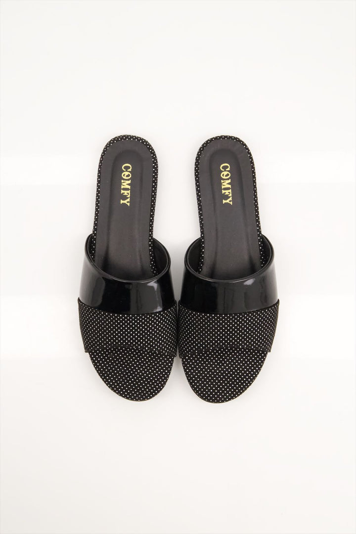 Noir Elegance Stylish Glossy Black Slides Shoes Women