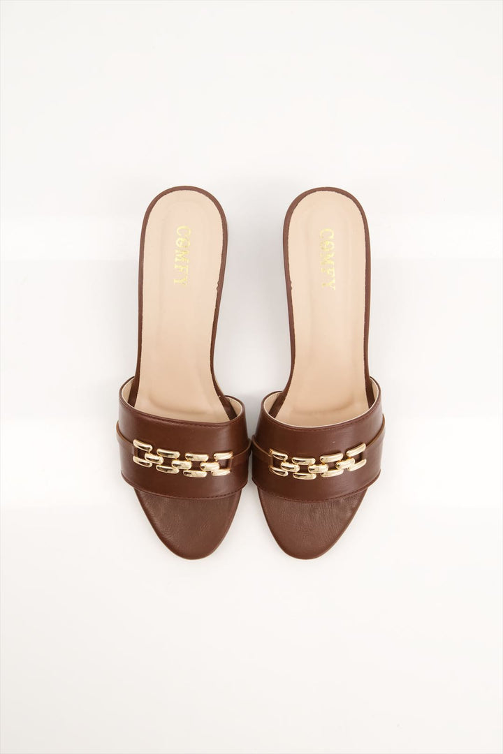 Classic Espresso Brown Block Heels Chappal for Girls