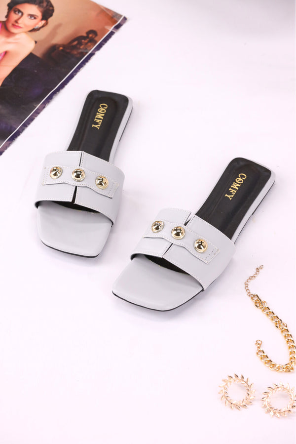 Chic Grey Synthetic Leather Slides for Ladies  -  heels.pk - BF-114-GREY, slides women, Women, WS:40347_5789 - https://heels.pk/collections/new-arrivals/products/buy-chic-grey-synthetic-leather-slides-for-ladies-in-pakistan