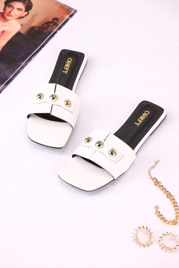 Chic Matte White Synthetic Leather Slides for Women  -  heels.pk - BF-114-WHITE, slides women, Women, WS:40346_5791 - https://heels.pk/collections/new-arrivals/products/buy-chic-matte-white-synthetic-leather-slides-for-women