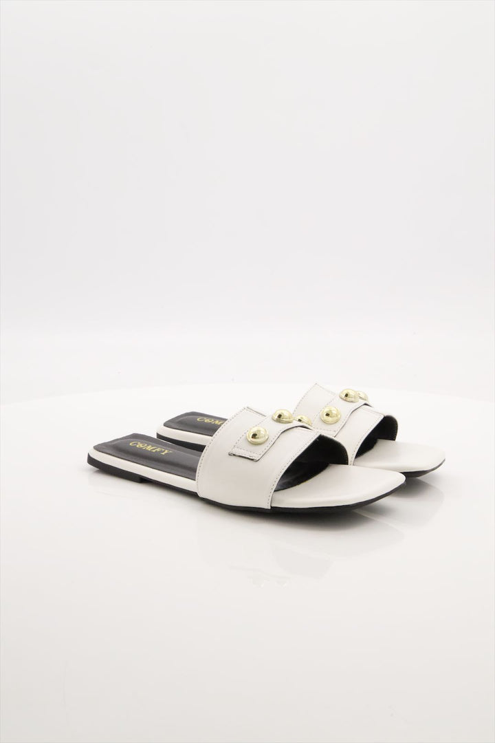 Chic Matte White Synthetic Leather Slides for Women