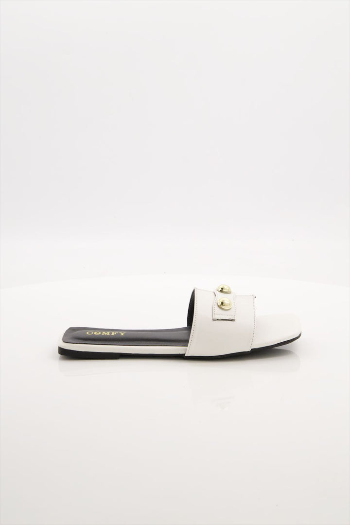 Chic Matte White Synthetic Leather Slides for Women