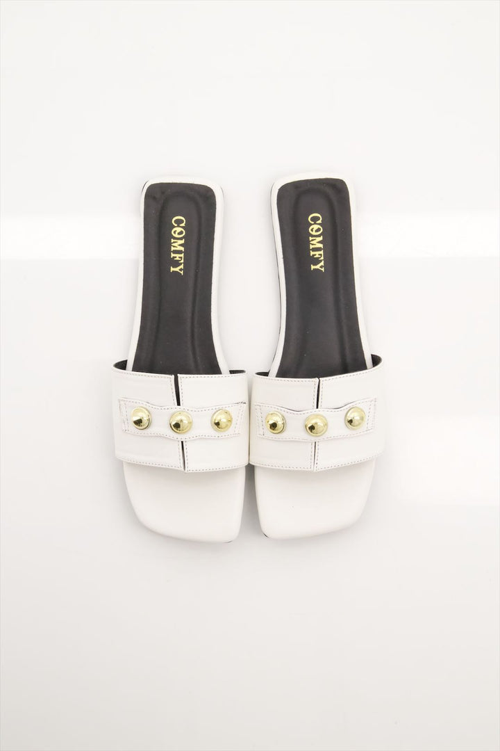 Chic Matte White Synthetic Leather Slides for Women