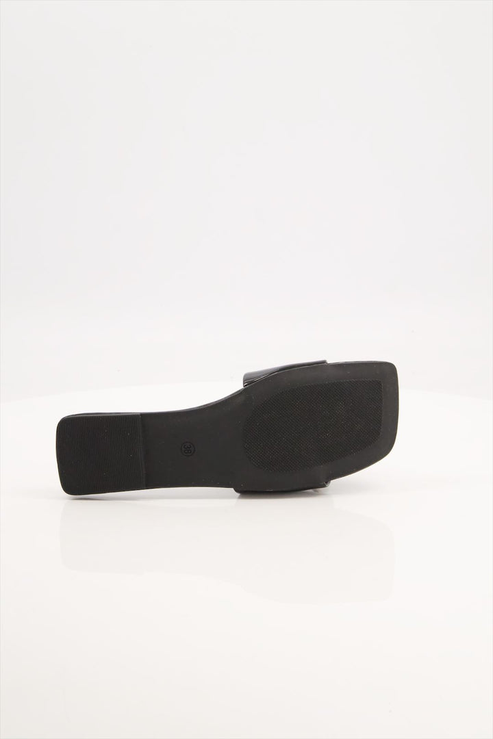 Elegant Glossy Black Synthetic Leather Slides for Girls