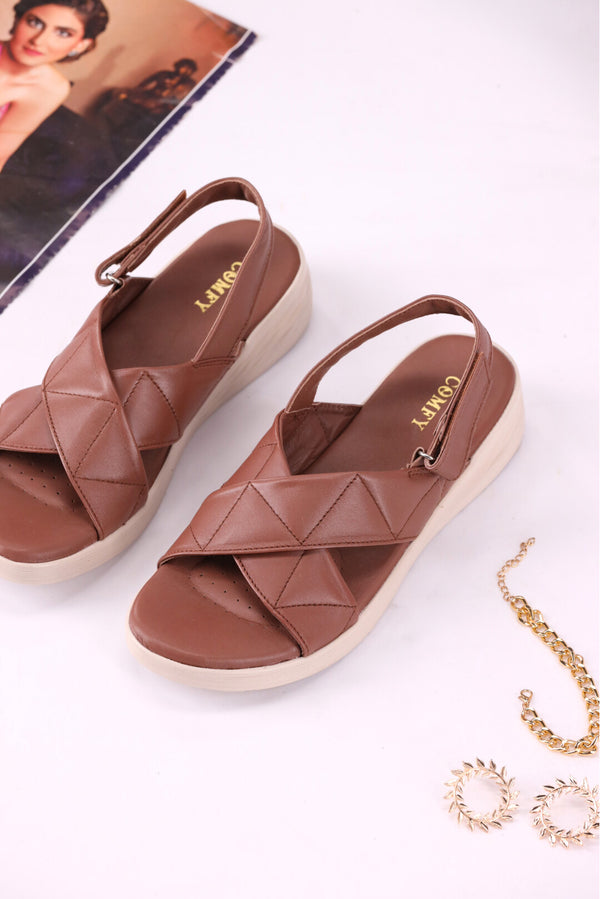 Classic Cognac Leather Comfort Women Sandals for Summer  -  heels.pk - BF-116-BROWN, Sandals, sandals women, WS:40350_5452 - https://heels.pk/collections/new-arrivals/products/buy-classic-cognac-leather-comfort-women-sandals-for-summer