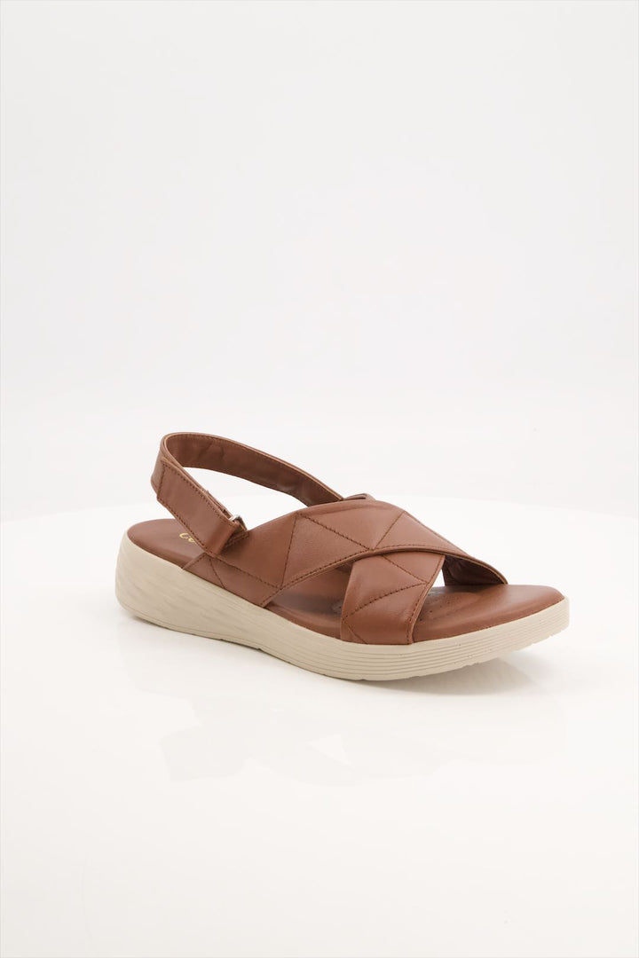 Classic Cognac Leather Comfort Women Sandals for Summer