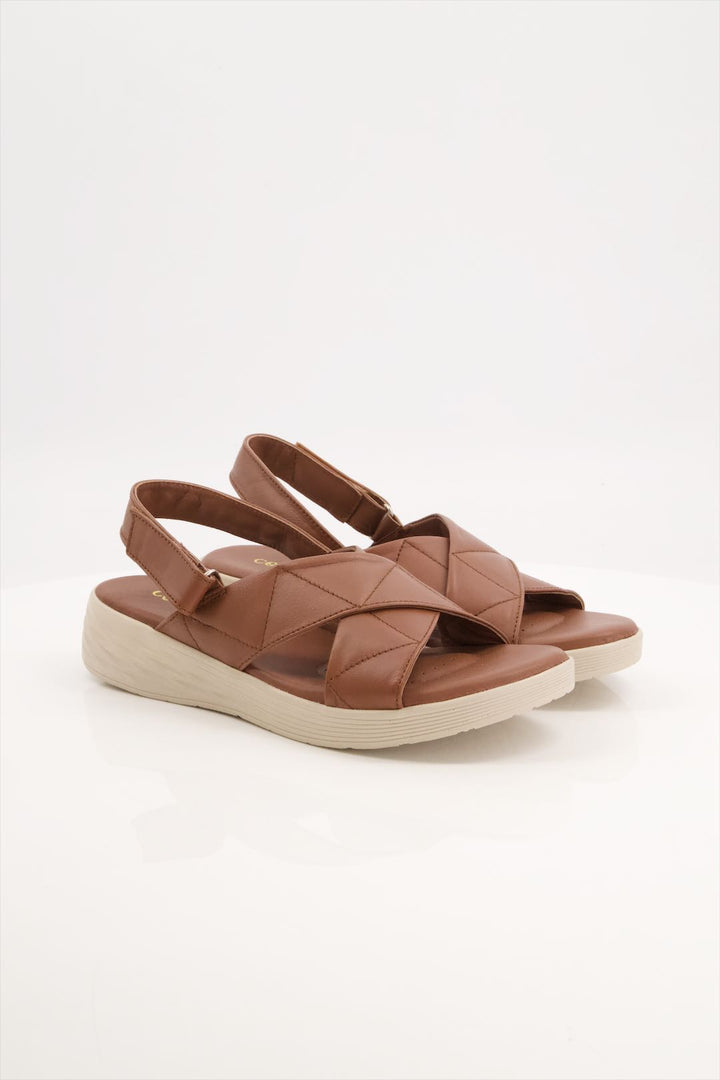 Classic Cognac Leather Comfort Women Sandals for Summer