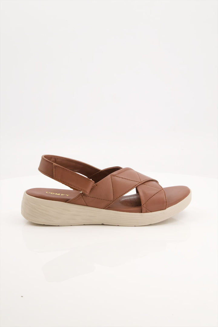 Classic Cognac Leather Comfort Women Sandals for Summer