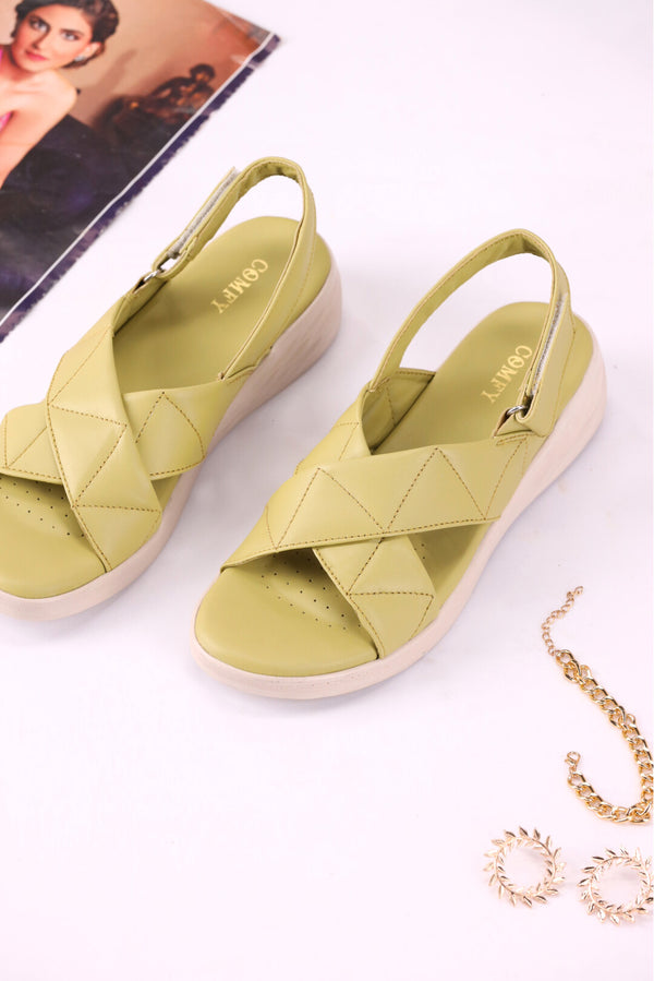 Lime Zest Leather Comfort Women Sandals for Office  -  heels.pk - BF-116-PARROTGREEN, Sandals, sandals women, WS:40351_5453 - https://heels.pk/collections/new-arrivals/products/buy-lime-zest-leather-comfort-women-sandals-for-office