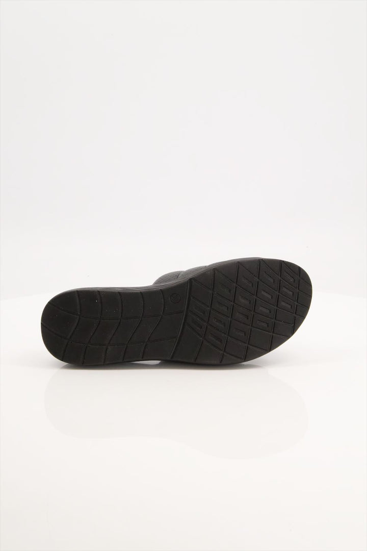 Medicated Black Leather Slides Shoes for Girls