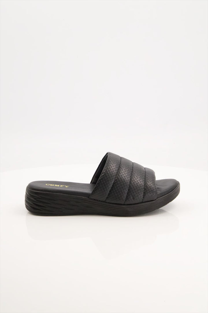 Medicated Black Leather Slides Shoes for Girls