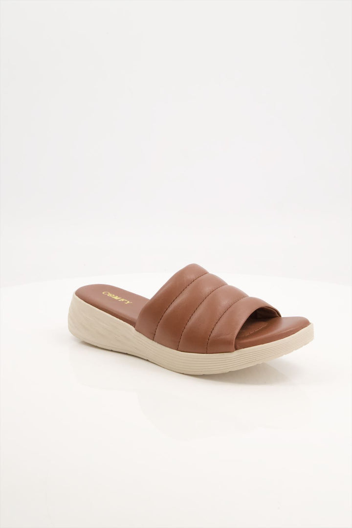 Luxe Brown Medicated Leather Slides Shoes for Women