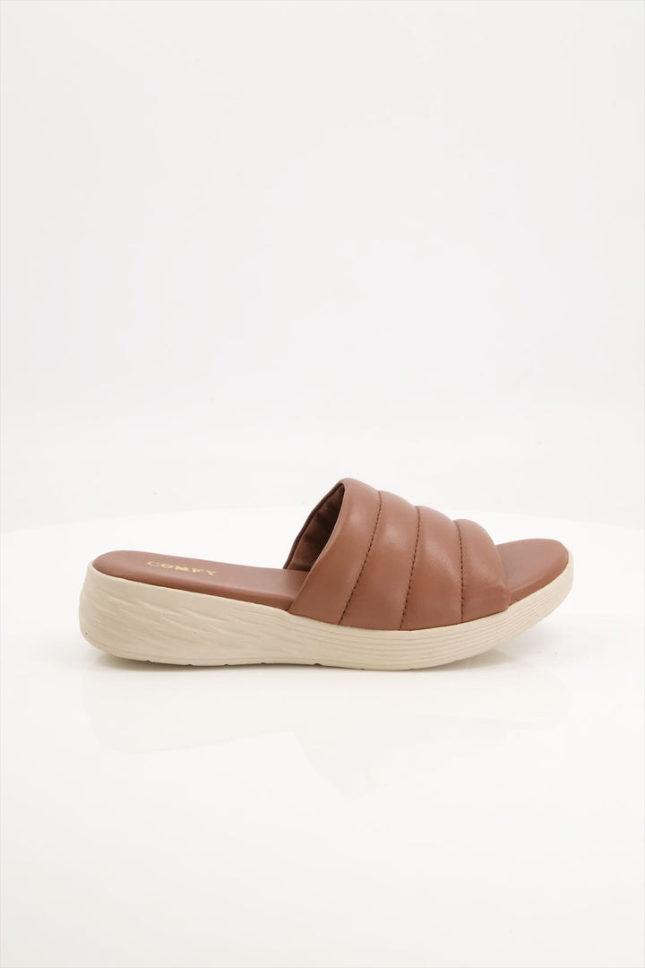 Luxe Brown Medicated Leather Slides Shoes for Women