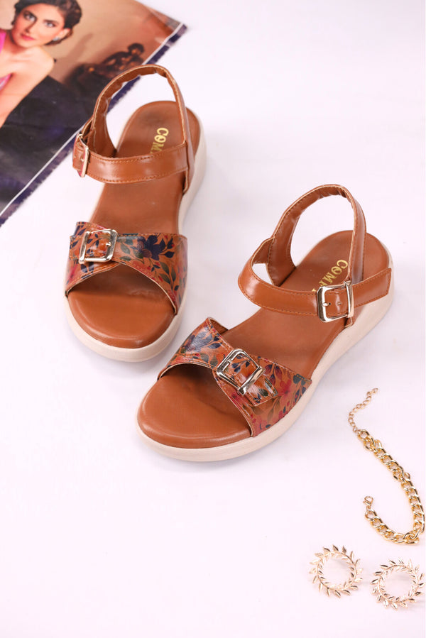 Autumn Floral Strap Ladies Sandals Party Wear  -  heels.pk - BF-118-BROWN, Sandals, sandals women, WS:40355_5451 - https://heels.pk/collections/new-arrivals/products/buy-autumn-floral-strap-ladies-sandals-party-wear-in-pakistan