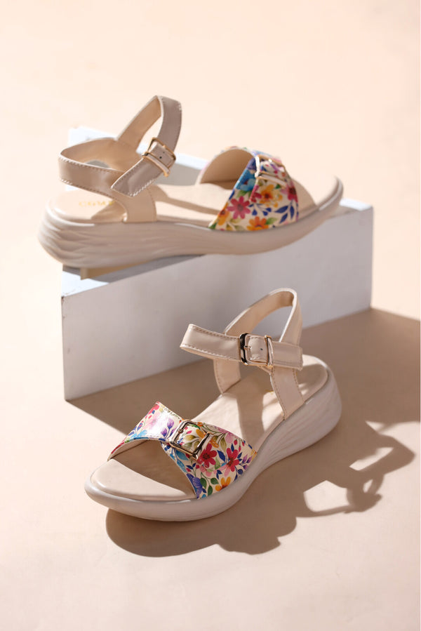 Floral Bliss Ladies Sandals Comfortable  -  heels.pk - BF-118-CREAM, Sandals, sandals women, WS:40375_5395 - https://heels.pk/collections/new-arrivals/products/buy-floral-bliss-ladies-sandals-comfortable-in-pakistan