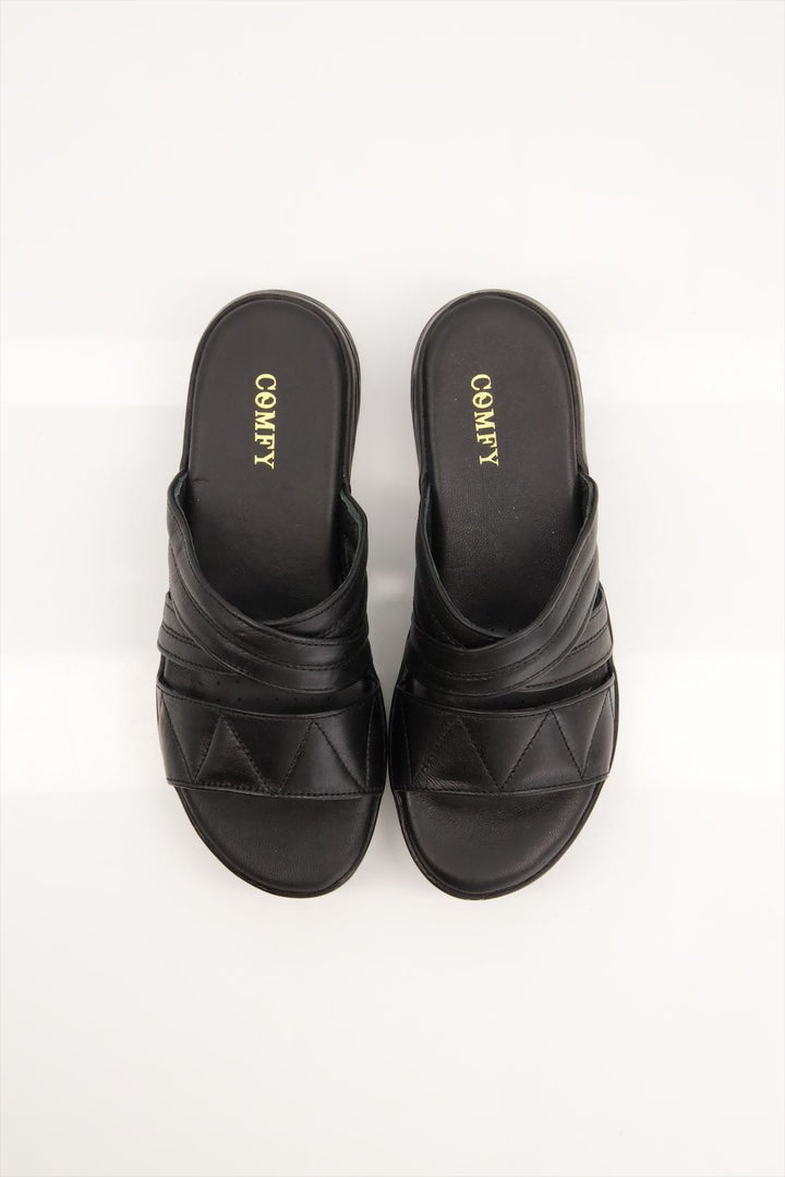 Medicated Black Sheep Leather Crisscross Slides Shoes Women