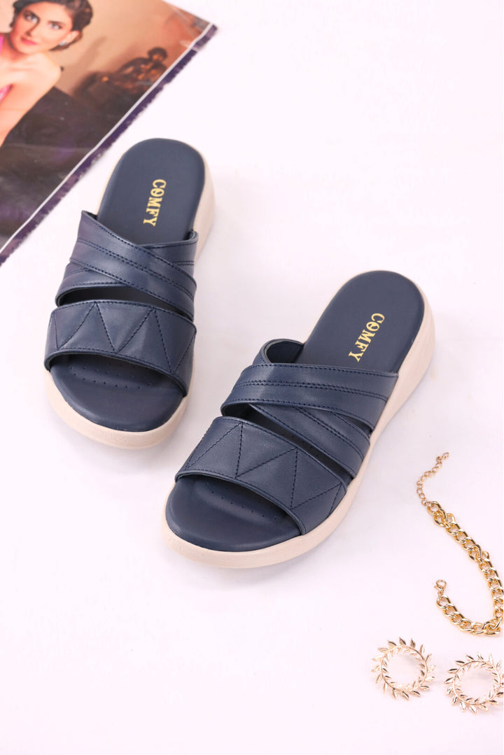 Medicated Black Quilted Slides Shoes Women