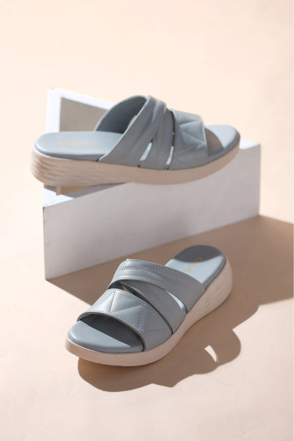 Comfy Sky Grey Quilted Slides Shoes for Girls  -  heels.pk - BF-120-SKYBLUE, slides women, Women, WS:40378_5772 - https://heels.pk/collections/new-arrivals/products/buy-comfy-sky-grey-quilted-slides-shoes-for-girls