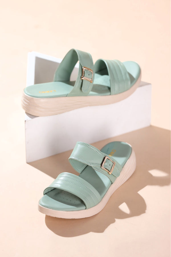 Medicated Mint Buckle Slides for Girls  -  heels.pk - BF-123-MINT, slides women, Women, WS:40365_5779 - https://heels.pk/collections/new-arrivals/products/buy-medicated-mint-buckle-slides-for-girls-online