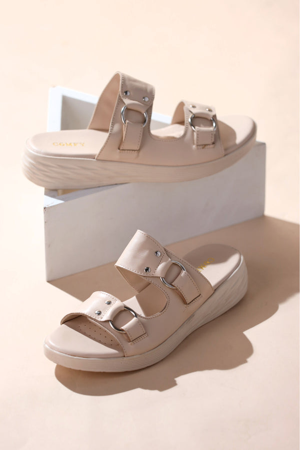 Medicated Cream Buckle Slides Shoes for Women  -  heels.pk - BF-129-CREAM, slides women, Women, WS:40368_5776 - https://heels.pk/collections/new-arrivals/products/buy-medicated-cream-buckle-slides-shoes-for-women