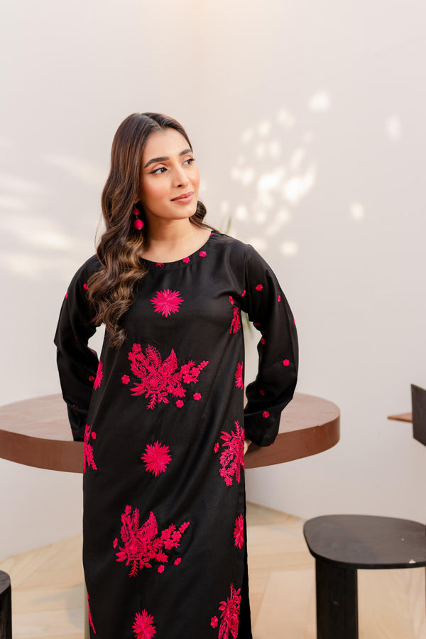 BLACK Women Trendy Embroidered 2PC set shalwar kameez